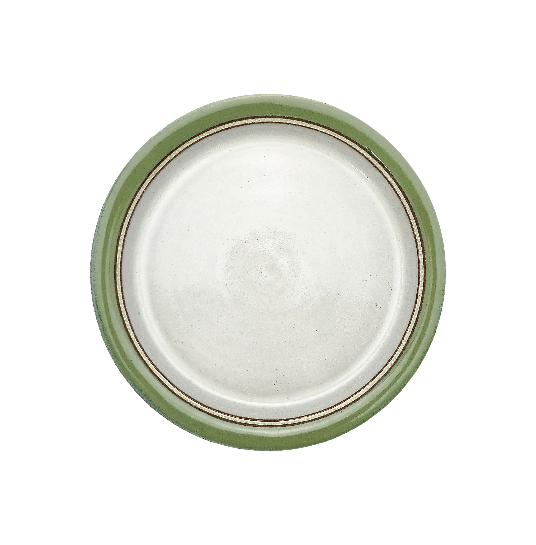 Image Description for  Dinner Plate (10") in Bud Green: A charming bud green dinner plate from Clinton Pottery's Handmade Dinnerware Collection. The 10-inch plate features a delightful green glaze, reminiscent of fresh spring foliage. Its ample size makes it an ideal choice for serving a delightful dinner with a touch of natural charm and vibrancy.