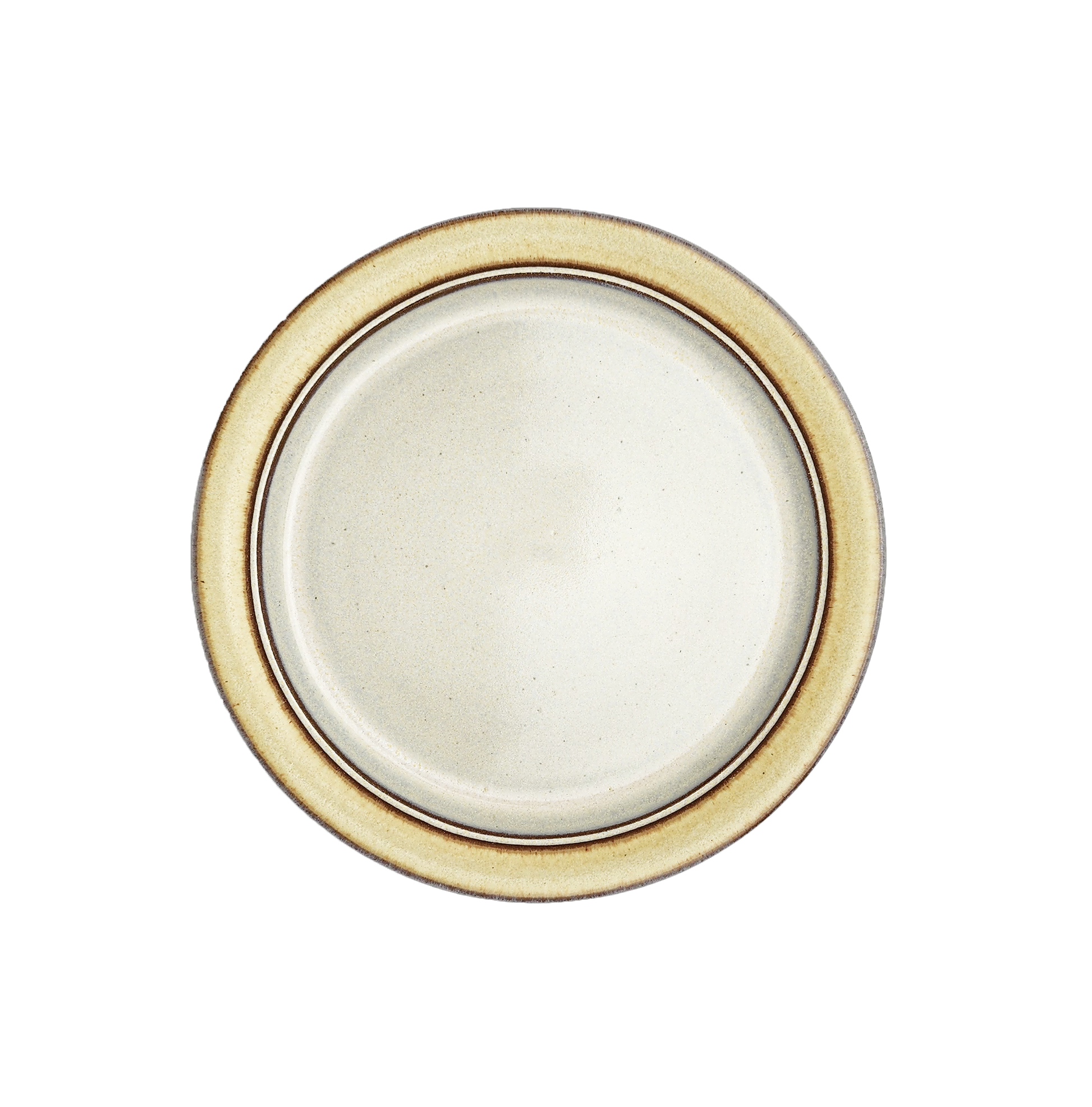 Image Description for Lunch Plate (8.5") in Butter Yellow: A lunch plate from Clinton Pottery's Handmade Dinnerware Collection, featuring a warm "Butter Yellow" glaze. The 8.5-inch plate displays a glossy finish with hues reminiscent of a sun-kissed meadow. Its versatile size is ideal for serving smaller meals or appetizers with a comforting touch of warmth.