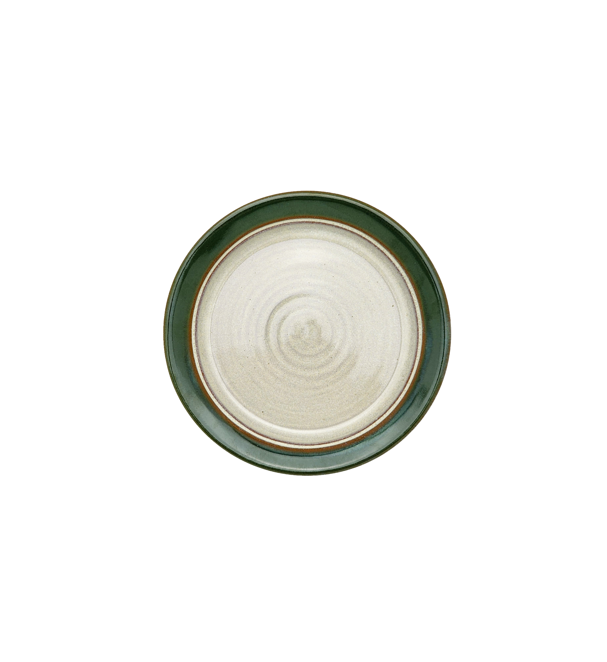 Image Description for Dessert Plate (6.5") in Dark Green: A dessert plate from Clinton Pottery's Handmade Dinnerware Collection, showcasing a rich and deep "Dark Green" glaze. The 6.5-inch plate exhibits a glossy finish with hues reminiscent of lush vegetation. Its petite size is ideal for serving delightful desserts or small treats with a touch of natural charm.