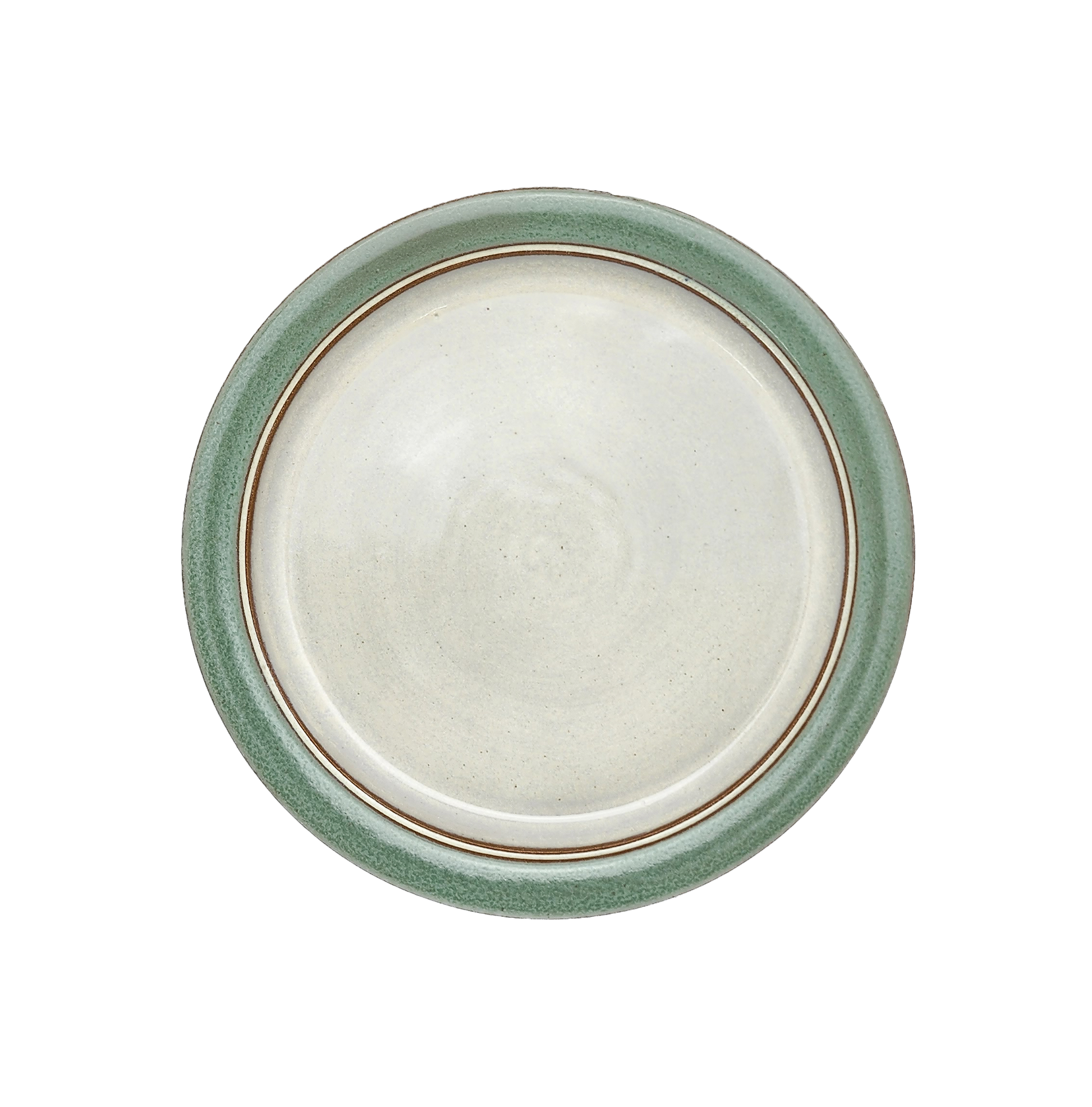 Image Description for Large Dinner Plate (10") in Light Green: A serene light green dinner plate from Clinton Pottery's Handmade Dinnerware Collection. The 10-inch plate features a gentle green glaze, evoking the tranquility of a spring meadow. Its ample size makes it an ideal choice for serving a delightful dinner with a touch of natural charm and freshness.